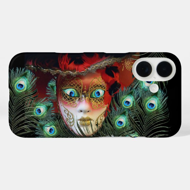 RED MASK with PEACOCK FEATHERS MASQUERADE PARTY Case-Mate iPhone Hülle (Rückseite (Horizontal))