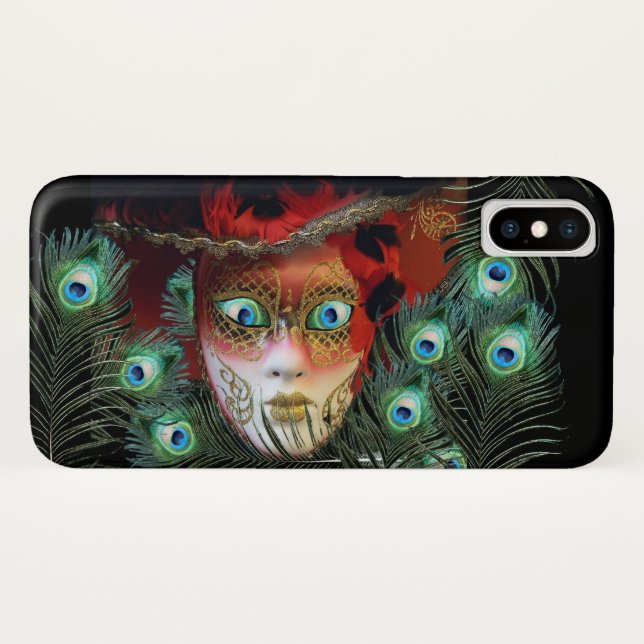 RED MASK with PEACOCK FEATHERS MASQUERADE PARTY Case-Mate iPhone Hülle (Rückseite (Horizontal))