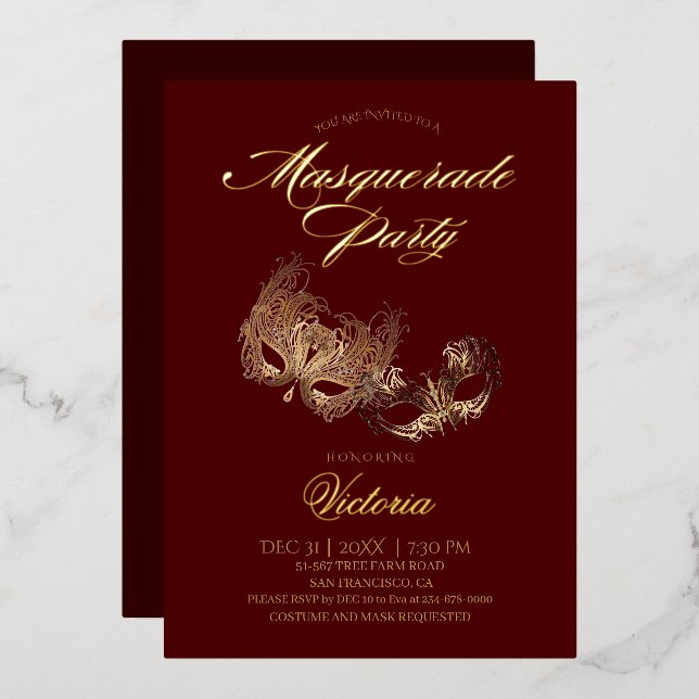 Red Masquerade Party Folieneinladung (Vorderseite/Rückseite)