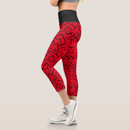Red Meander Pattern | Modernes Maze Capri Leggings