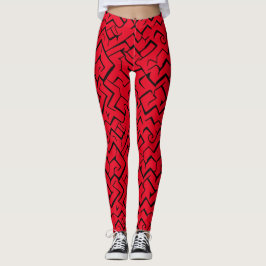 Red Meander Pattern | Modernes Maze Leggings