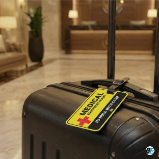 Red Medical Equipment Inside Handle With Care Aler Gepäckanhänger