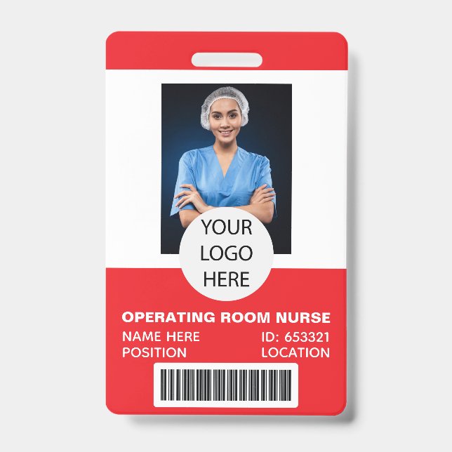 Red Medical Operating Room Nurse Foto ID Ausweis (Vorderseite)
