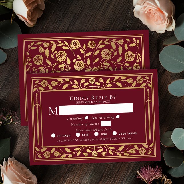 Red Medieval Sword Hochzeit RSVP Enclosure Card Begleitkarte (Von Creator hochgeladen)