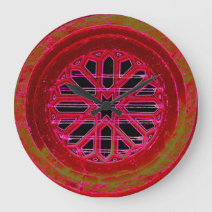red medieval window clock große wanduhr