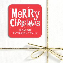 Red MerChristmas Moderner Personalisierter Name Quadratischer Aufkleber