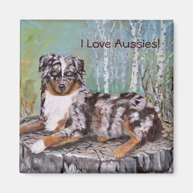 Red Merle Aussie - Schöne Blume Magnet (Vorne)