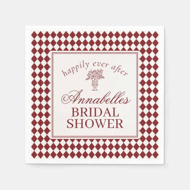 Red Merlot Harlequin Checkered Bridal Shower Serviette (Vorderseite)