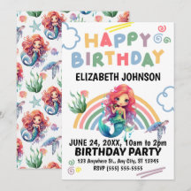 Red Mermaid Birthday Invitation