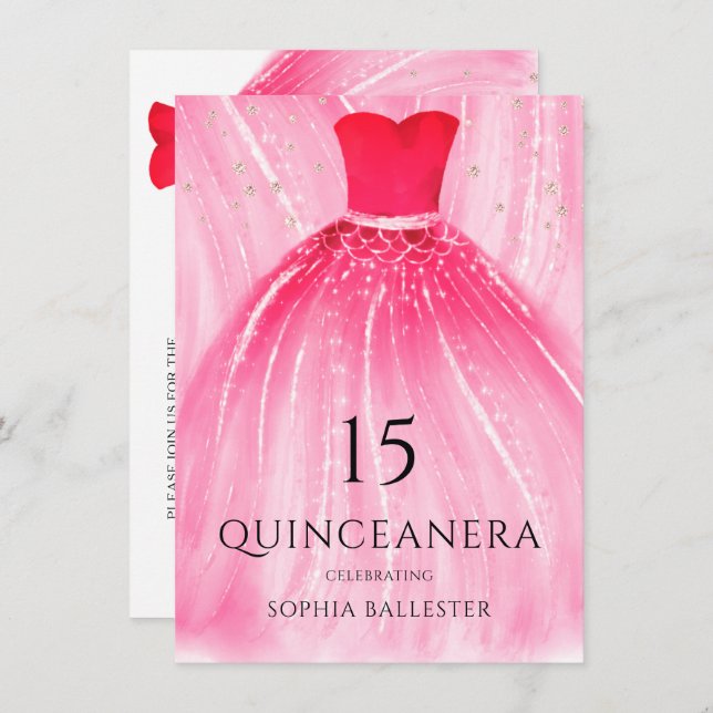 Red Mermaid Dress 15. Quinceanera Party Einladung (Vorne/Hinten)