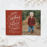 Red Merry Alles und Happy Always Foto Feiertagskarte<br><div class="desc">Fröhlich alles,  und immer glücklich! Versenden Sie herzliche Feiertage an Familie und Freunde mit dieser individuell gestaltbaren Ferienwohnung. Es zeichnet sich durch festliche moderne Kalligraphie aus. Personalisieren Sie diese Foto-Urlaubskarte,  indem Sie Ihre eigenen Daten hinzufügen. Diese moderne Urlaubskarte ist auf anderen Cardstock erhältlich.</div>