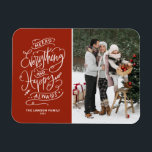 Red Merry Alles und Happy Always Foto Magnet<br><div class="desc">Fröhlich alles,  und immer glücklich! Mit diesem individuell gestaltbaren Foto-Magneten können Sie sich bei Familie und Freunden herzlich willkommen heißen. Es zeichnet sich durch festliche moderne Kalligraphie aus. Personalisieren Sie diesen Foto-Urlaubsmagneten,  indem Sie Ihre Daten hinzufügen. Dieser moderne Foto Magnet ist auf anderen Cardstock erhältlich.</div>