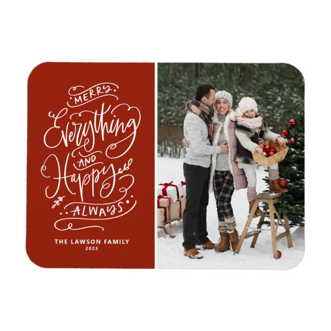 Red Merry Alles und Happy Always Foto Magnet (Horizontal)