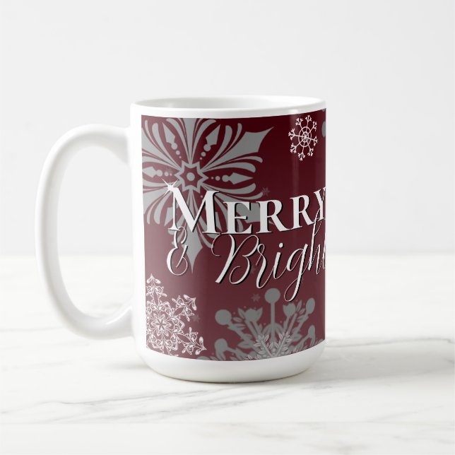 Red Merry and Bright Snowflakes Weihnachten Kaffeetasse (Links)