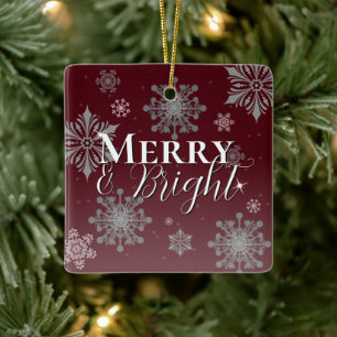 Red Merry and Bright Snowflakes Weihnachten Keramikornament