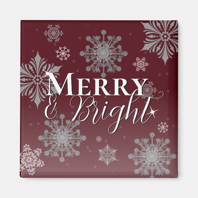 Red Merry and Bright Snowflakes Weihnachten Magnet (Vorne)