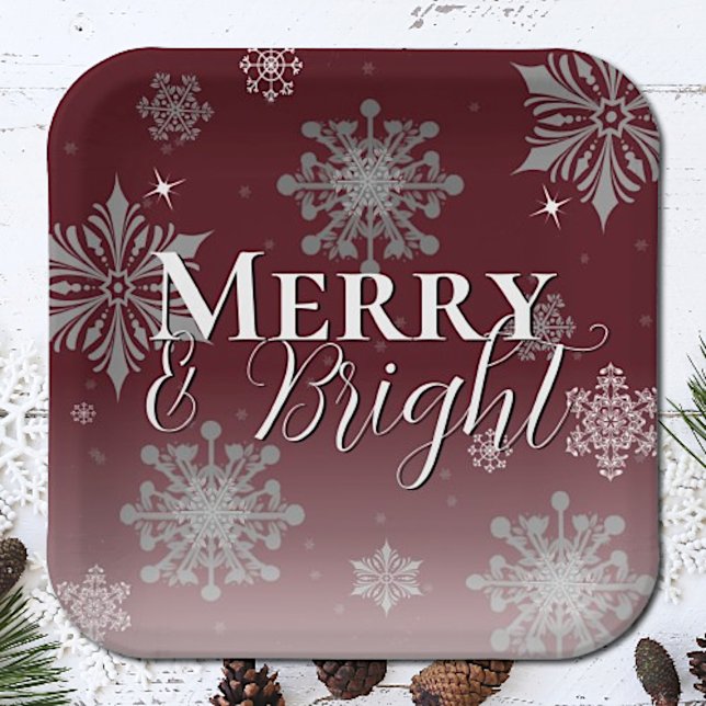 Red Merry and Bright Snowflakes Weihnachten Pappteller (Red Merry and Bright Snowflakes Christmas Paper Plates)