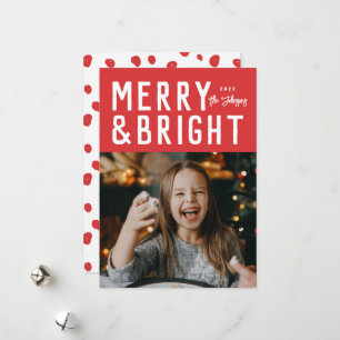 Red Merry & Bright Bold Typografy Weihnachts-Foto Feiertagskarte