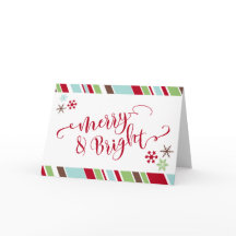 Red Merry & Bright Snowflakes & Diagonal Stripes