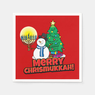 Red Merry Chrismukkkah mit Snowman und Menorah Serviette