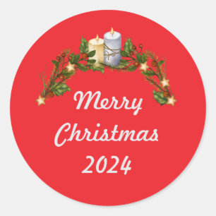 Red Merry Christmas 2024 Runder Aufkleber