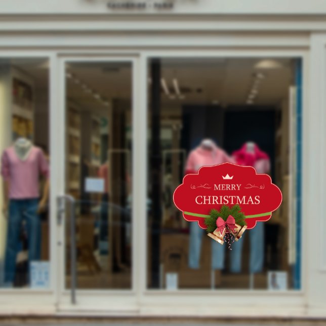 Red Merry Christmas Bell Holiday Vibes Store Fensteraufkleber (Red Merry Christmas Bell Holiday Vibes Store Window Cling)
