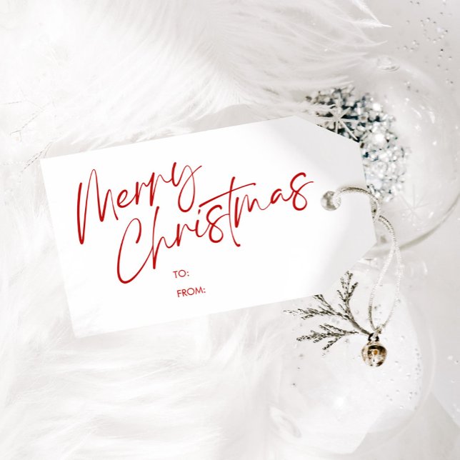 Red Merry Christmas Calligraphy Script Geschenkanhänger (Von Creator hochgeladen)