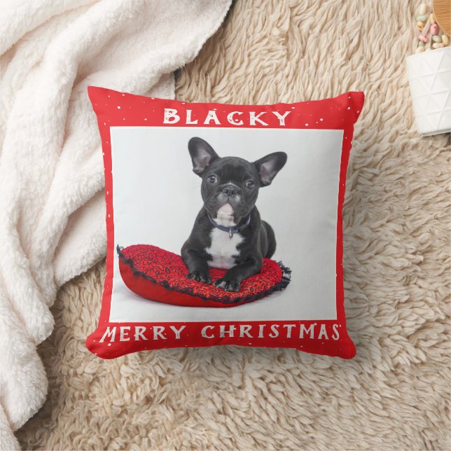 Red Merry Christmas Dog Puppy Pet Foto Kissen (Decke)