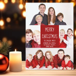 Red Merry Christmas Familie Foto Collage Moderne Feiertagskarte<br><div class="desc">Diese niedliche,  moderne Weihnachtskarte zeichnet sich durch ein elegantes Layout von 5 Fotos auf einem schönen roten Hintergrund mit weißer Typografie aus. Diese wunderschöne Familienurlaubskarte mit einer eigenen Fotocollage rund um Ihre Nachricht und Ihren Familiennamen.</div>