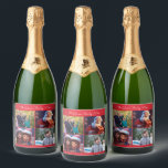 Red Merry Christmas Family Foto<br><div class="desc">Rotwein,  weihnachtliche Flaschenweinetiketten mit wechselnden Fotos und Texten - Sie können Ihren Familiennamen hinzufügen und Fotos ändern,  auf rotem Hintergrund gedruckt</div>