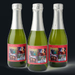 Red Merry Christmas Family Foto<br><div class="desc">Rotwein,  weihnachtliche Flaschenweinetiketten mit wechselnden Fotos und Texten - Sie können Ihren Familiennamen hinzufügen und Fotos ändern,  auf rotem Hintergrund gedruckt</div>