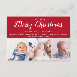 Red Merry Christmas Foto Baby Birth Ankündigung Begleitkarte
