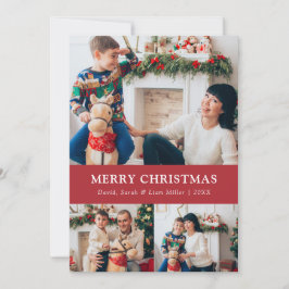 Red Merry Christmas Foto Collage Card Feiertagskarte
