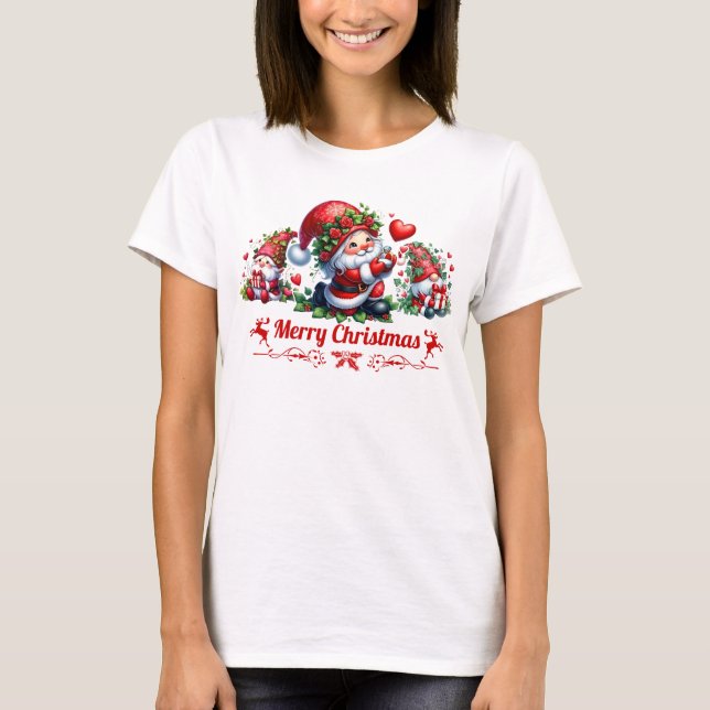 Red Merry Christmas Gnomes  T-Shirt (Vorderseite)