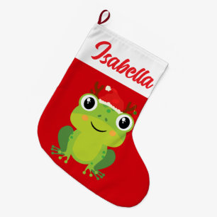 Red Merry Christmas Green Frosch Weihnachtsmannmüt Großer Weihnachtsstrumpf