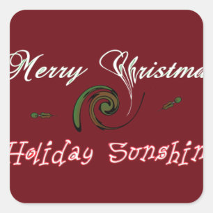 Red Merry Christmas Holiday Sunshine Wishings.png Quadratischer Aufkleber
