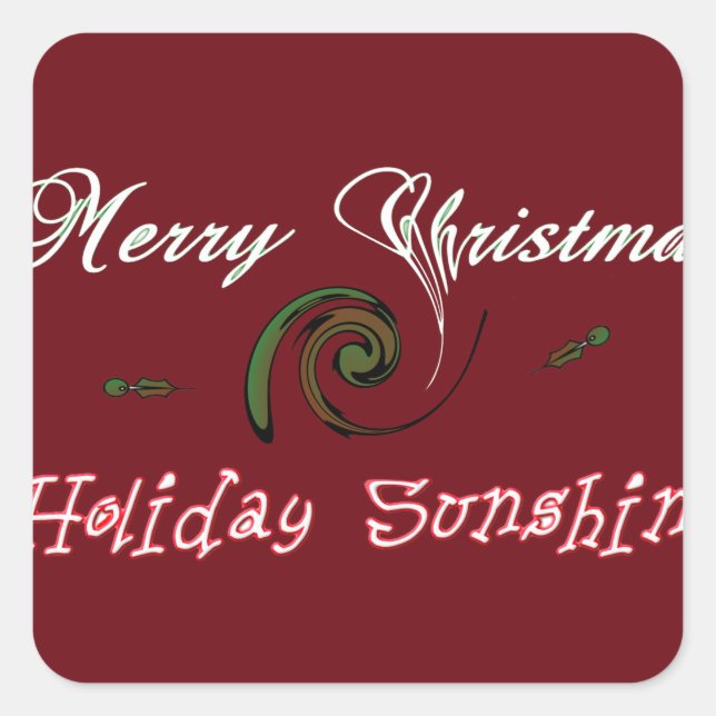 Red Merry Christmas Holiday Sunshine Wishings.png Quadratischer Aufkleber (Vorderseite)