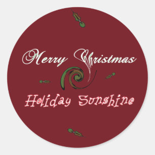 Red Merry Christmas Holiday Sunshine Wishings.png Runder Aufkleber