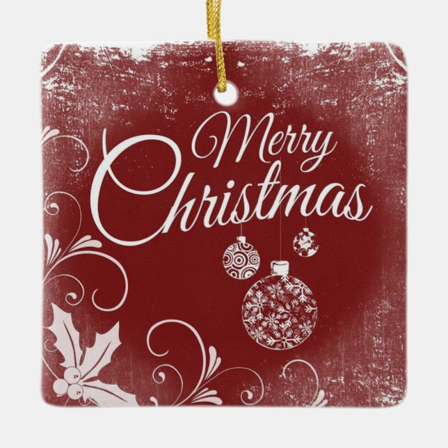 Red Merry Christmas Keramikornament (Vorderseite)