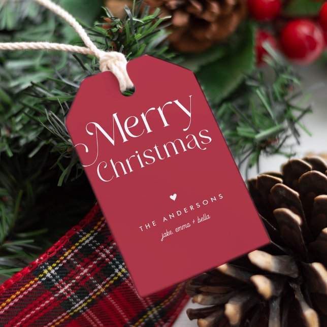 Red Merry Christmas Moderne Typenschilder Geschenkanhänger (Von Creator hochgeladen)