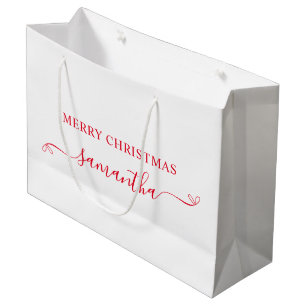 Red Merry Christmas Niedlich Bow Signature Name Große Geschenktüte