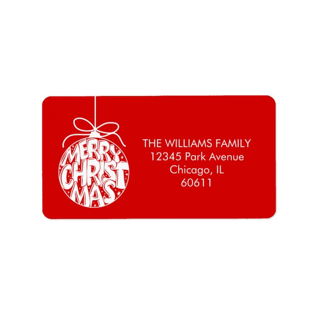 Red Merry Christmas Ornament Holiday Adresse Adressaufkleber (Vorne)