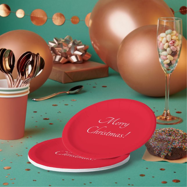Red Merry Christmas Pappteller (Multi)