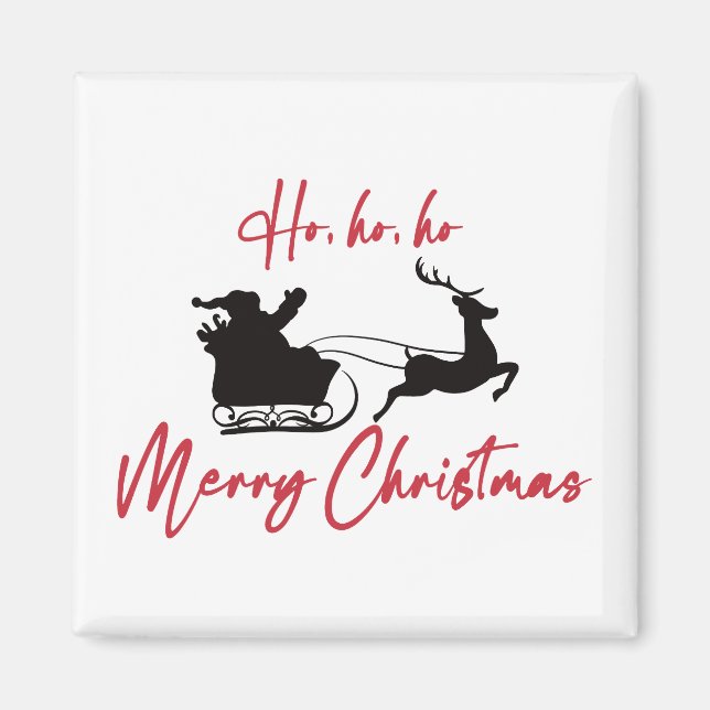Red Merry Christmas Santa Sleigh und Reindeer Magnet (Vorne)
