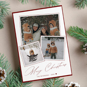 Red Merry Christmas Script 3 Foto Collage Feiertagskarte