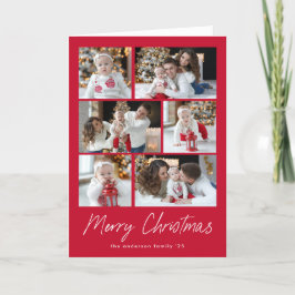 Red Merry Christmas Script 6 Foto Collage Feiertagskarte