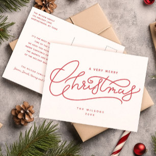 Red Merry Christmas Script Minimalistisch Feiertagspostkarte
