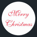 Red Merry Christmas Script | Urlaub Runder Aufkleber<br><div class="desc">Frohe Weihnachten Traditionelle Red Holiday Stickers mit rotem Skript auf einem weißen Hintergrund.</div>