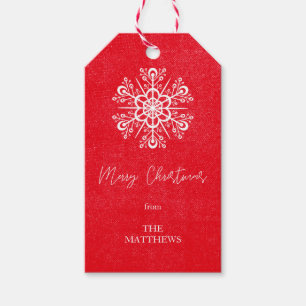 Red Merry Christmas Snowflake Modern Name Geschenkanhänger