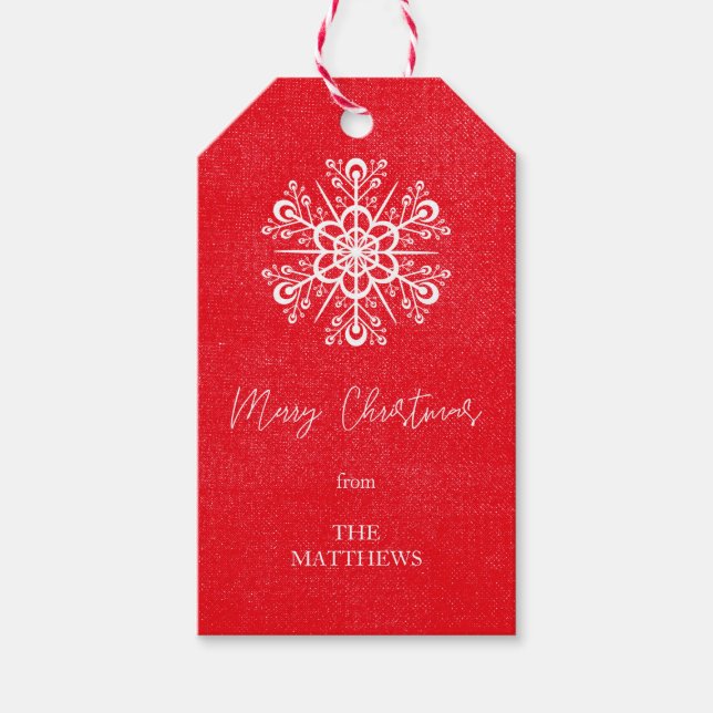 Red Merry Christmas Snowflake Modern Name Geschenkanhänger (Vorderseite)